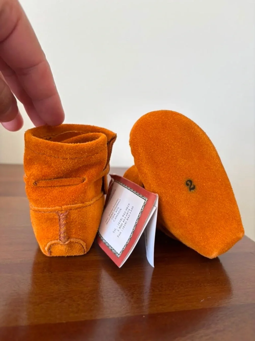 Orange Suede Baby Moccasin Booties with Bow